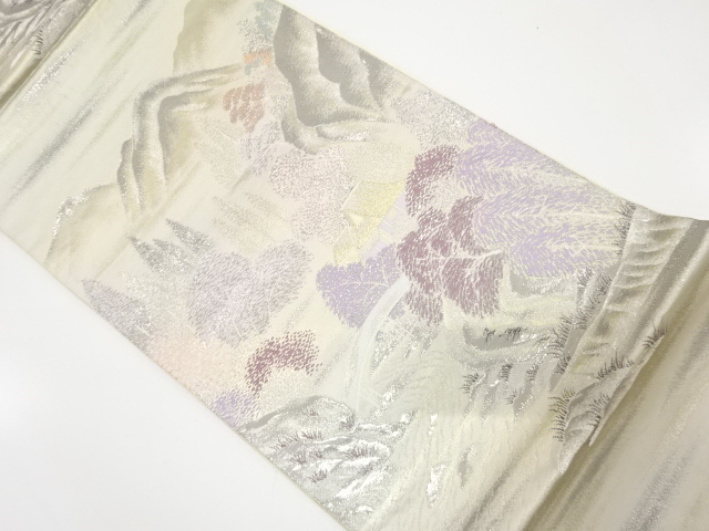 JAPANESE KIMONO / ANTIQUE FUKURO OBI / SILK / WOVEN SCENERY